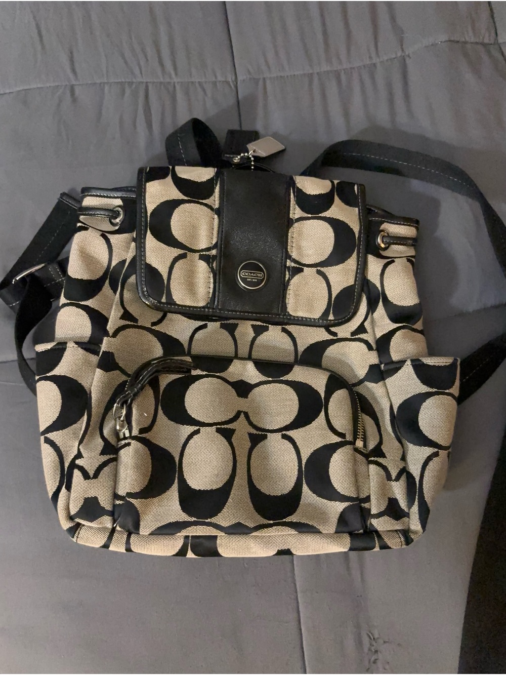 Coach Signature Canvas Backpack in Tan and Black Y2K A1361-F21928